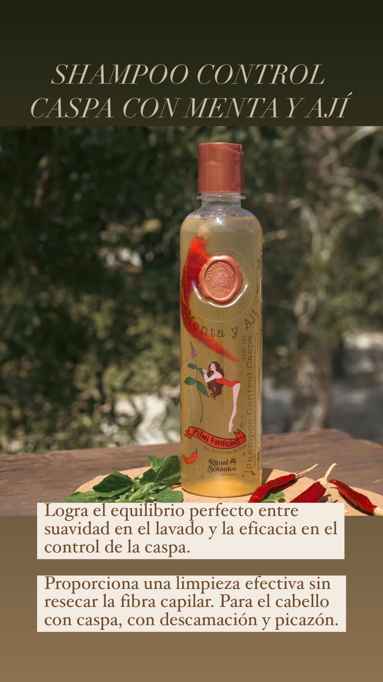 Shampoo Control Caspa Con Menta y Aji Ritual Botánico